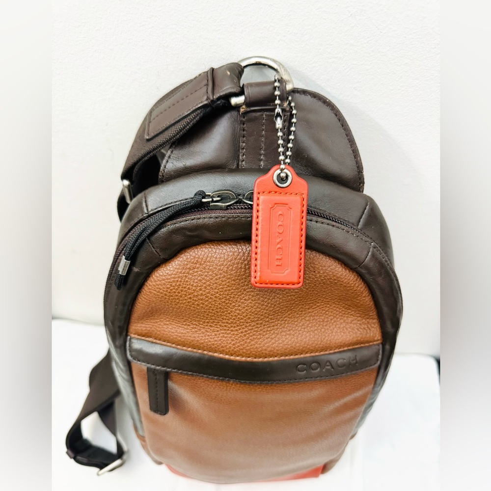 Authentic Coach F79022 Men's Crossbody Bag In Brown With An Orange Accent - Picture 4 of 16